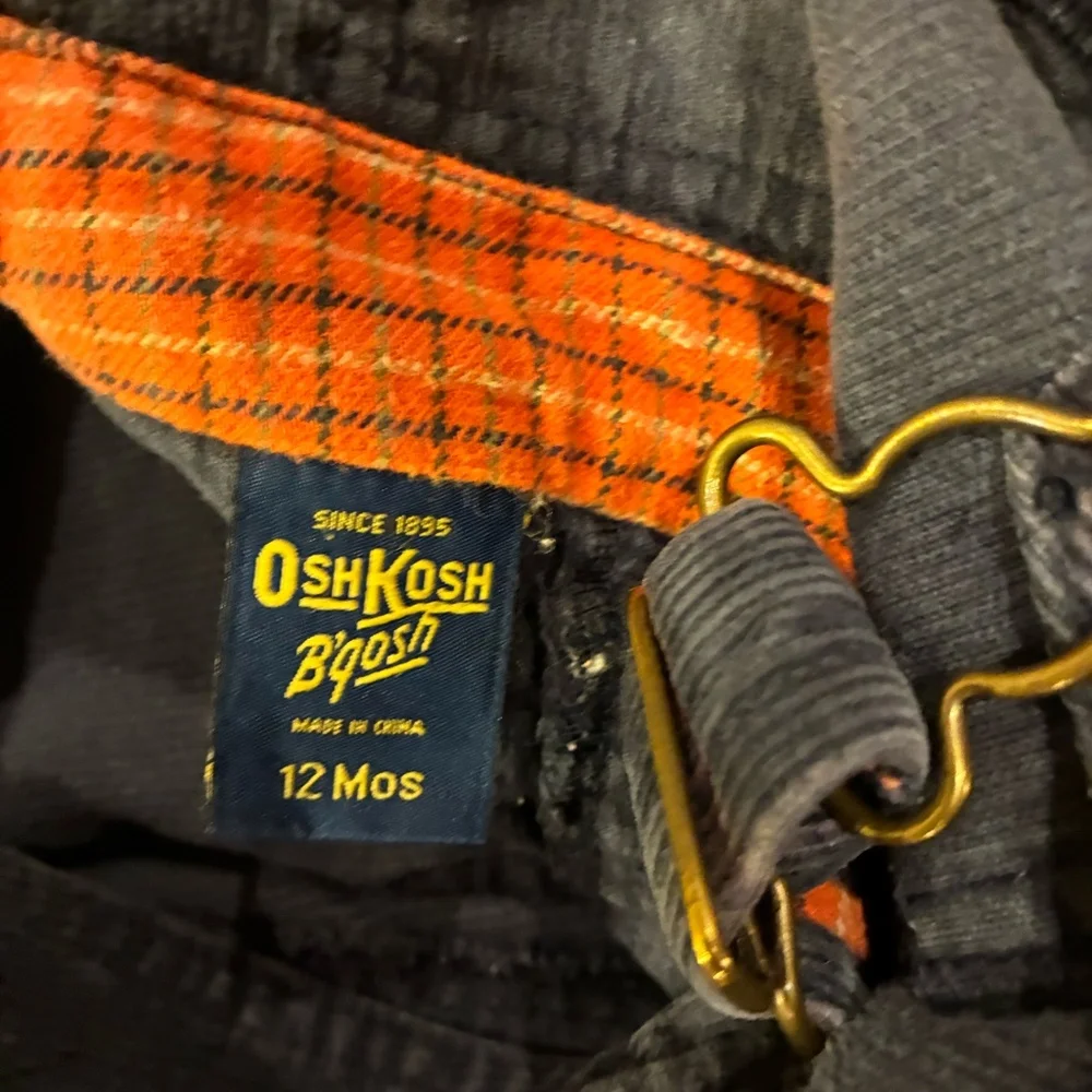 VTG OshKosh B'gosh‎ Navy Blue Corduroy Overalls 12M Plaid Lined Vestbak Boys